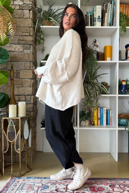 Big Softie Funnel Grunge Knit Ecru